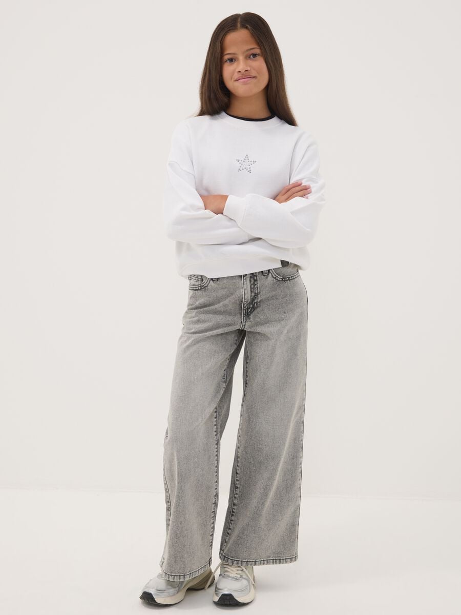 Girls&rsquo; grey wide-leg jeans in pure cotton_0