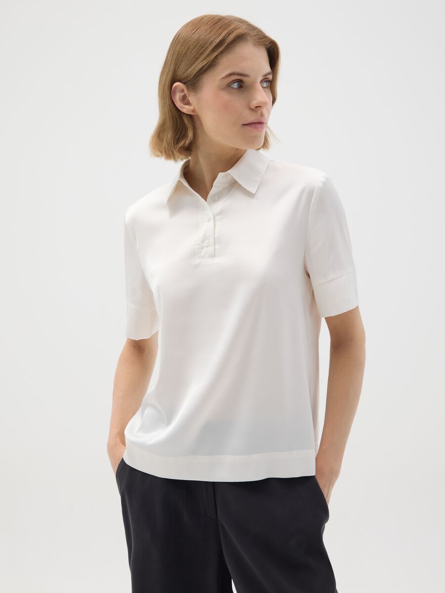 Camicia in tessuto elasticizzato bianca regular fit_0