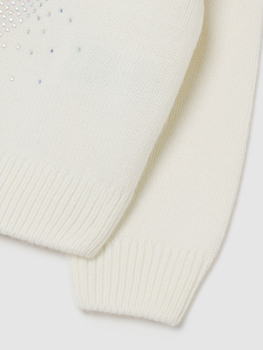 Girls' regular fit white sweater with rhinestone heart_3