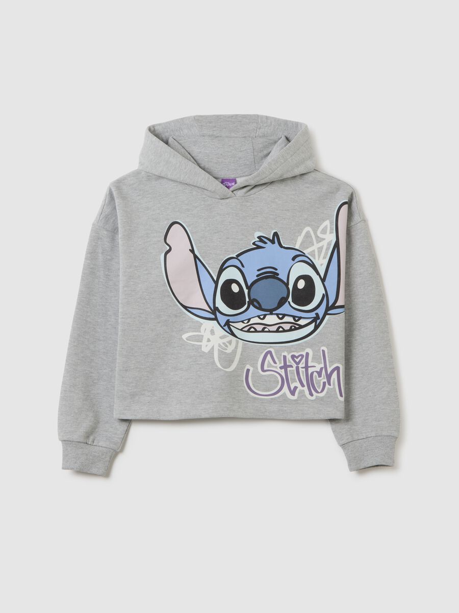 Girls' grey regular fit cotton blend sweatshirt with Stitch_0