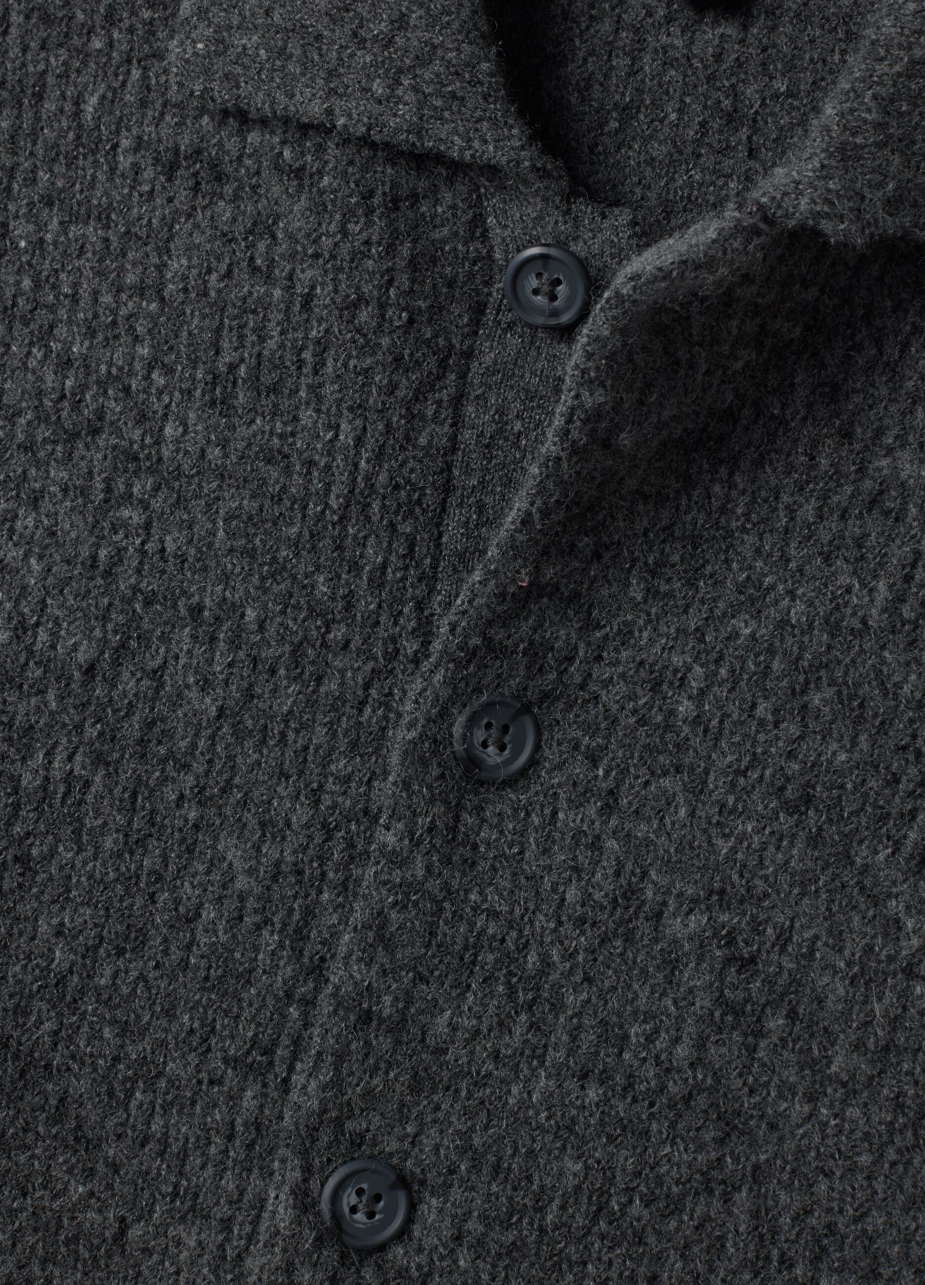 Grey marl stretch wool polo-collar cardigan