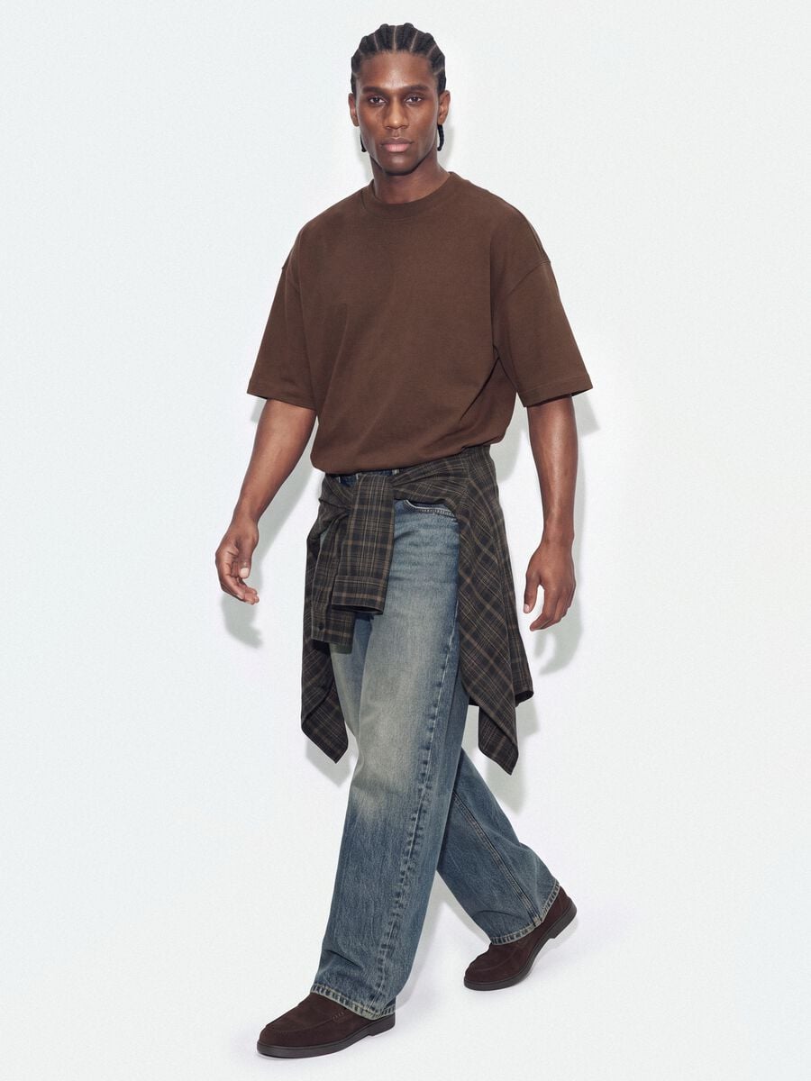 Brown crew-neck pure cotton T-shirt in a boxy fit_1