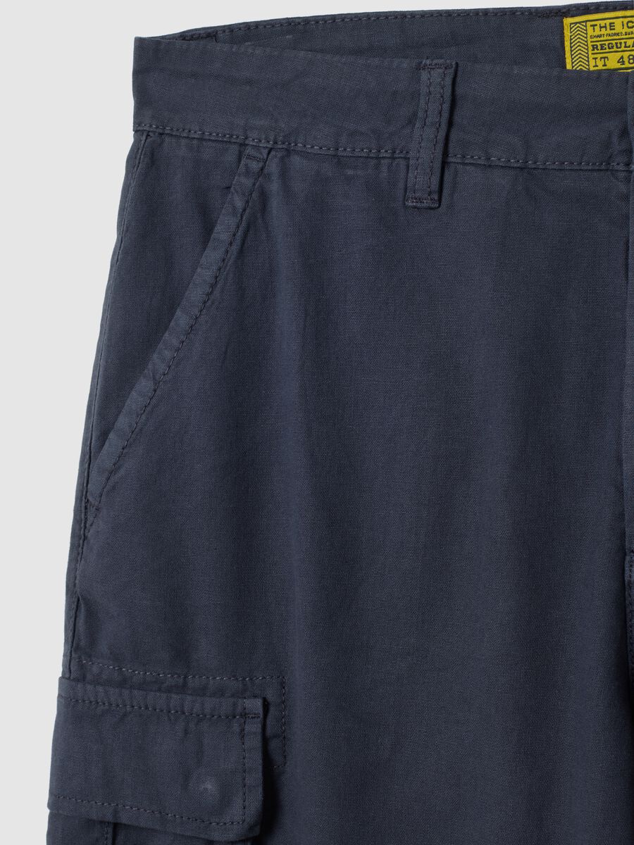 Men's blue linen blend regular fit cargo shorts_1