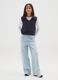 Girls' pure cotton wide-leg blue jeans_0