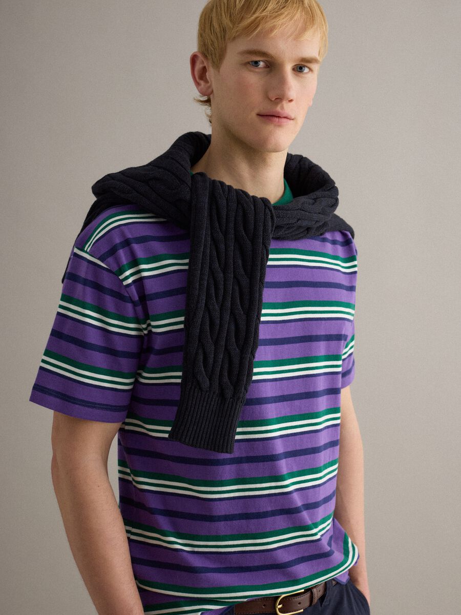 T-shirt in puro cotone a righe multicolor regular fit_0