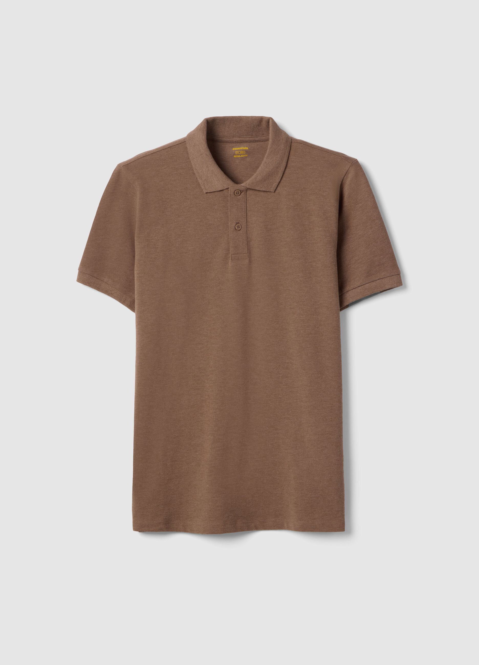 Brown pure cotton short-sleeve regular fit polo
