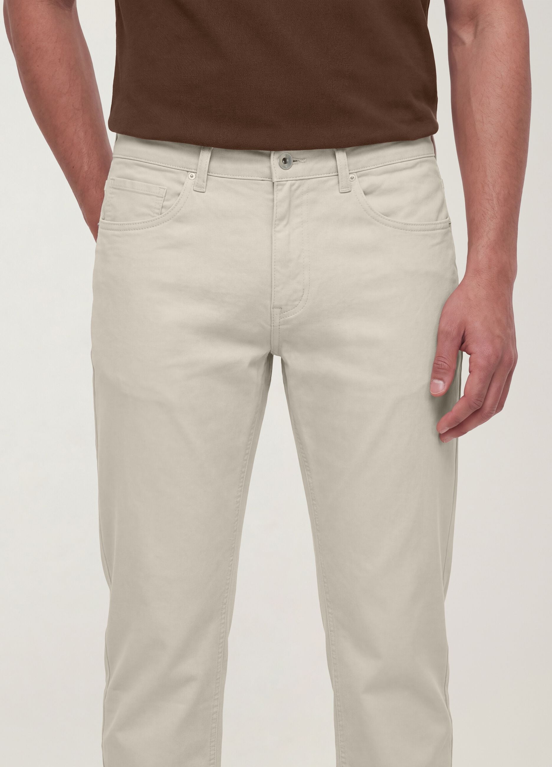 Beige slim-fit stretch cotton twill trousers