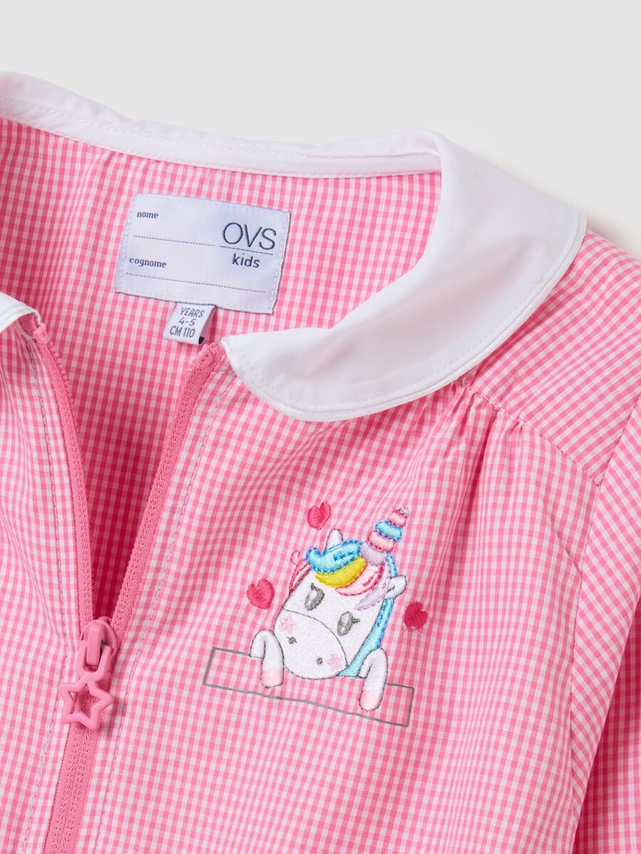 Multicolour cotton blend school smock for girls with unicorns_3