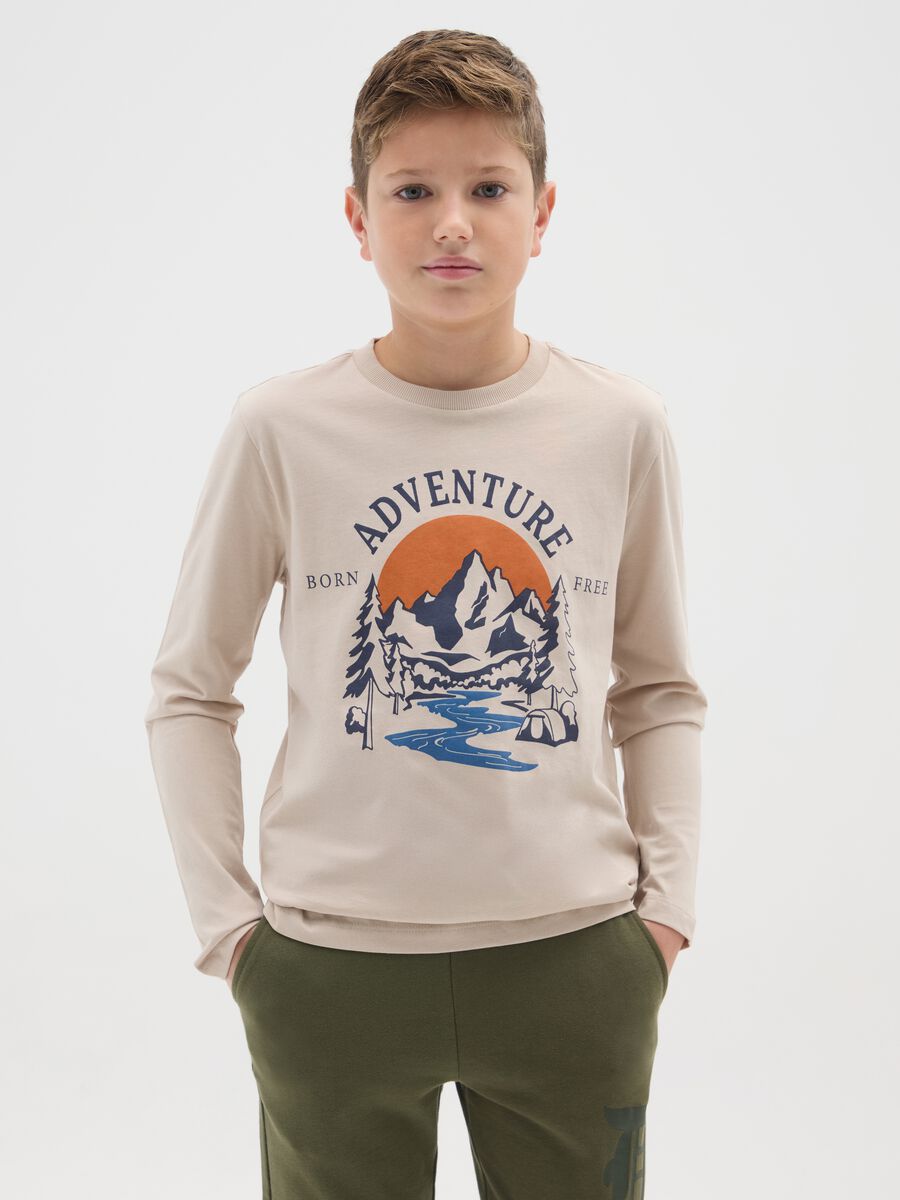 Maglia da ragazzo in puro cotone beige regular fit_0