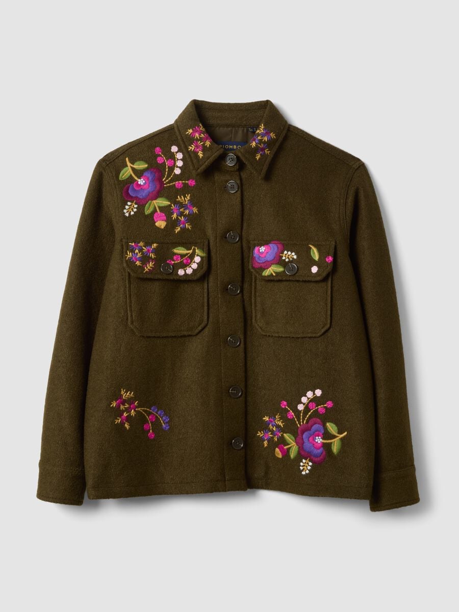 Brown wool-blend blazer with floral embroidery_5