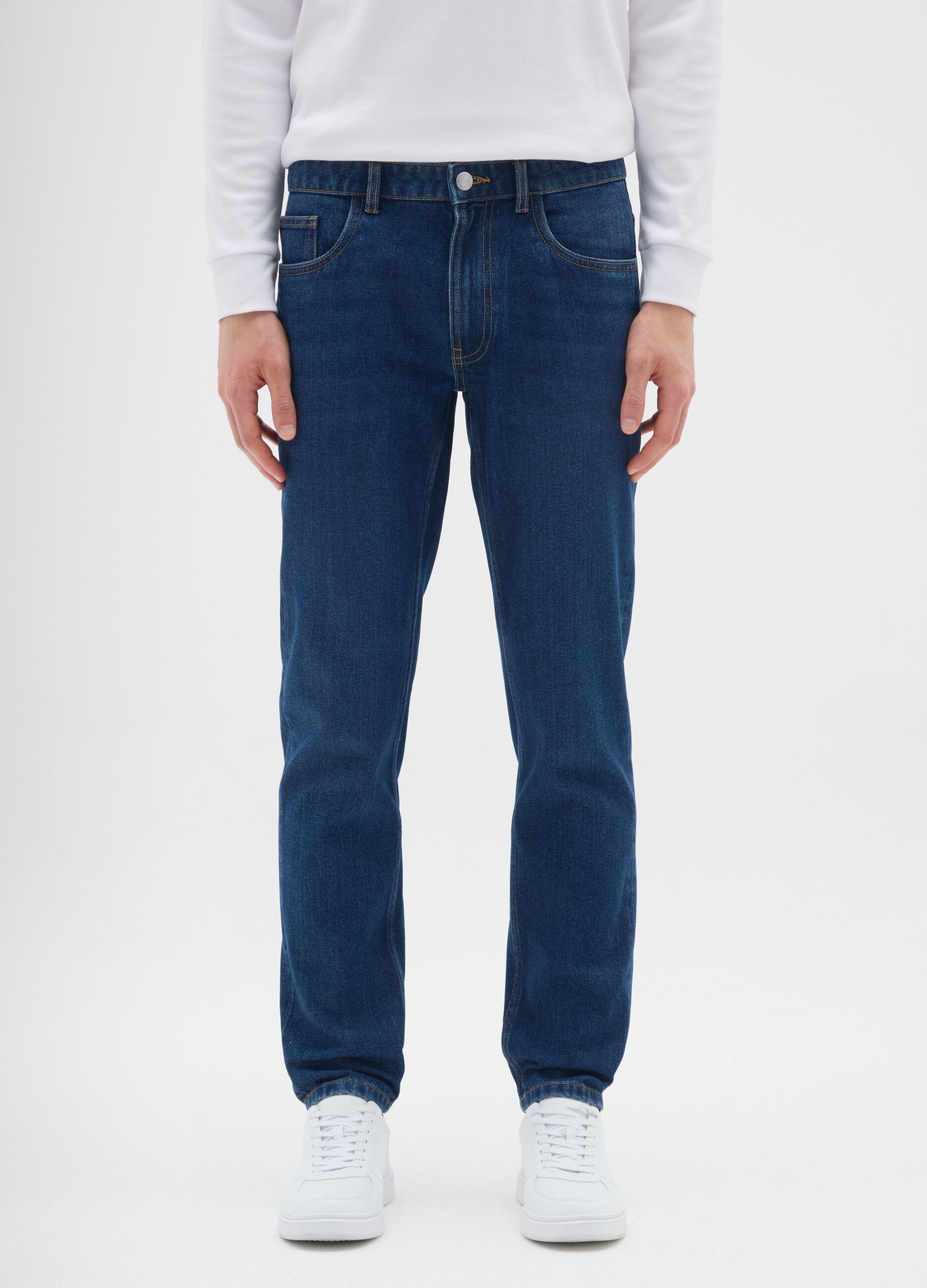 Jeans denim blu in misto cotone slim fit