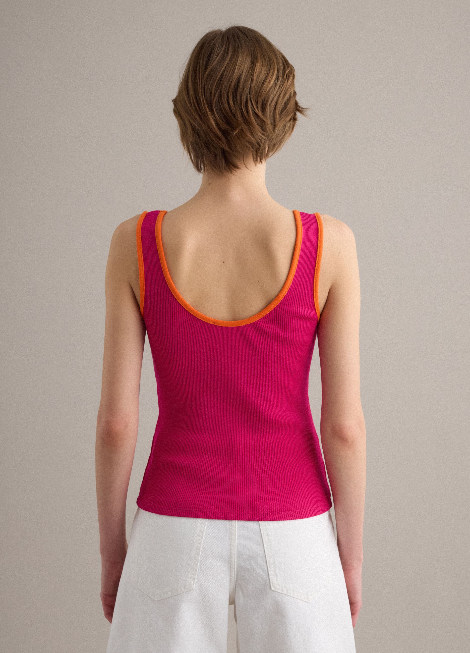 Pink pure cotton ribbed tank top