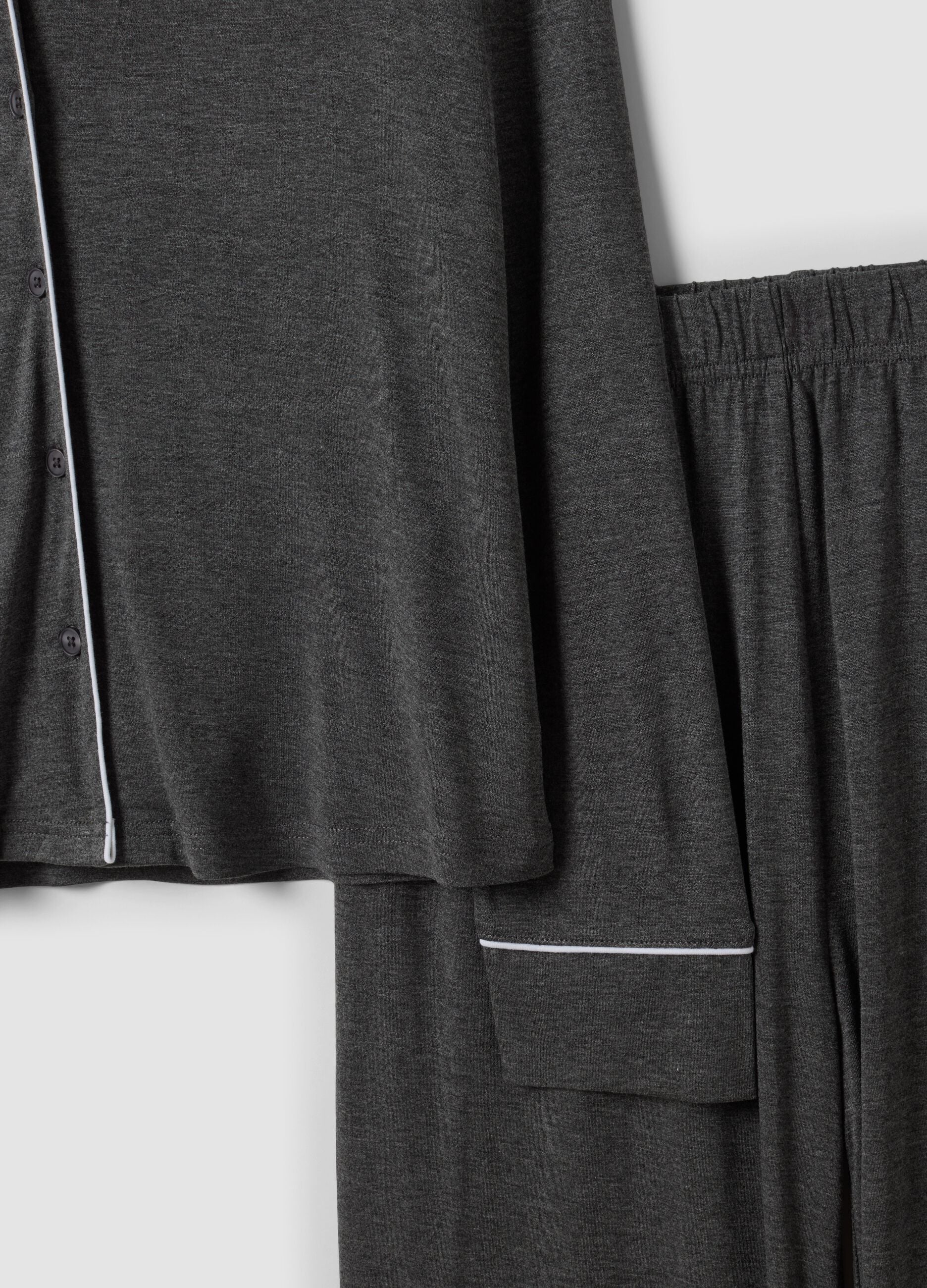 Grey pure viscose pyjamas with V-neck and contrast piping