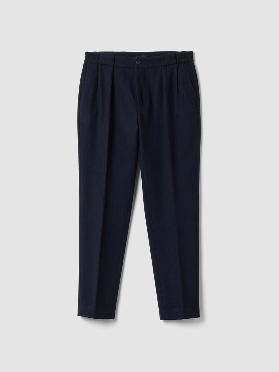 Pantaloni formali blu navy in misto lana e viscosa carrot fit_0