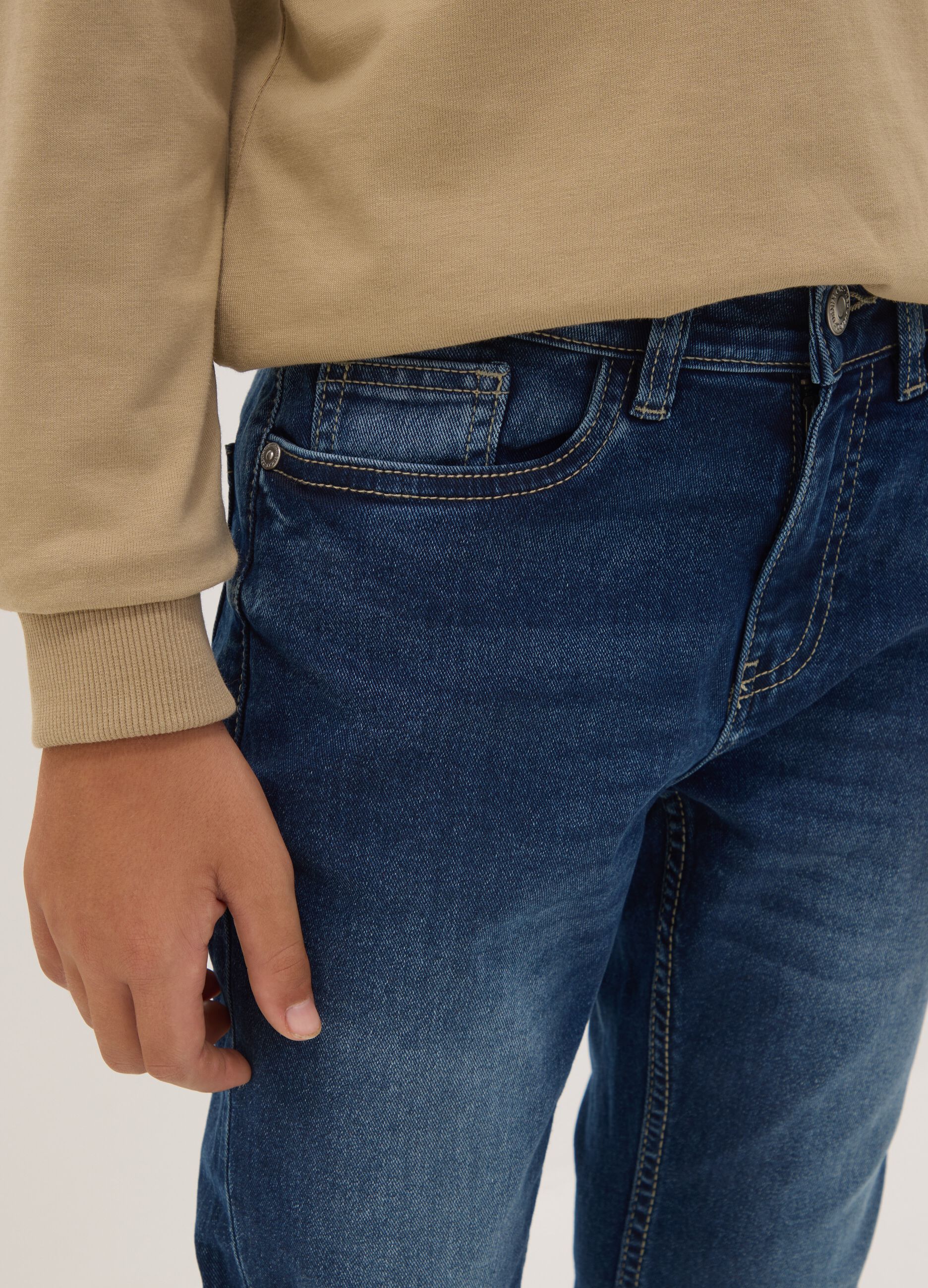 Boys' blue slim-fit stretch cotton jeans