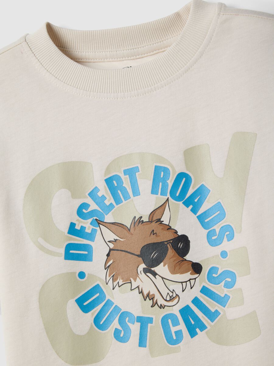 Beige pure cotton regular fit kids' t-shirt with print_3