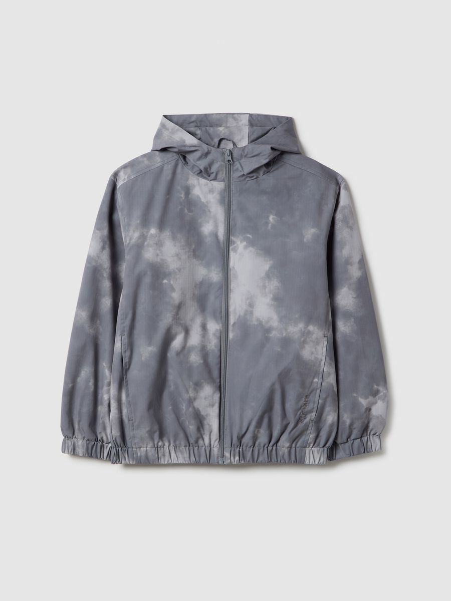 Grey mixed regular fit rain jacket with hood for boys_0