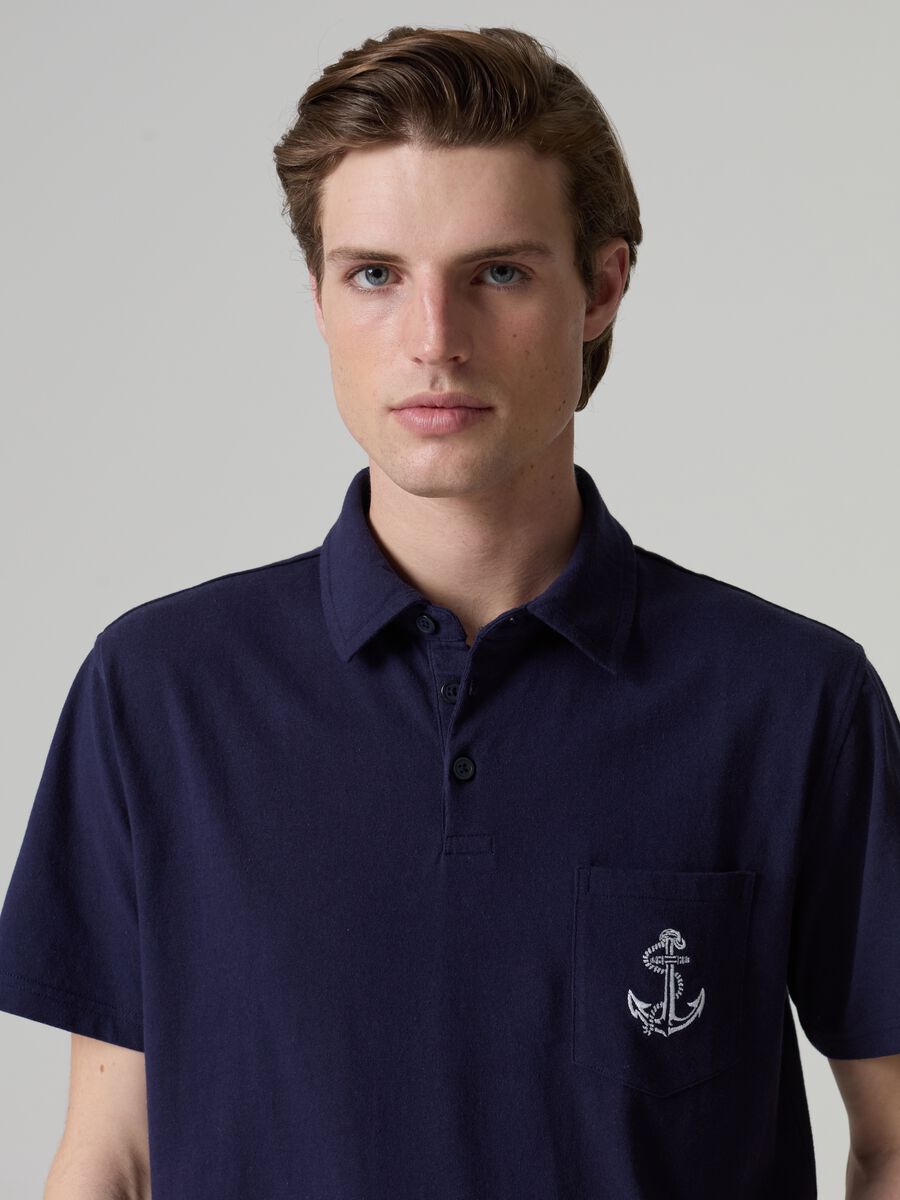 Piquet polo shirt with pocket and anchor embroidery_1