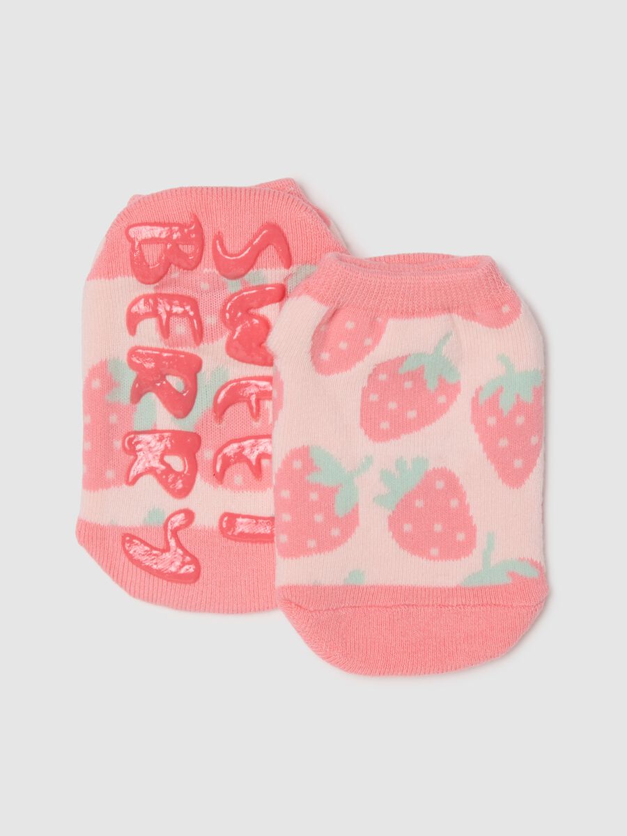 Girls' pink cotton blend socks regular fit with strawberries_0