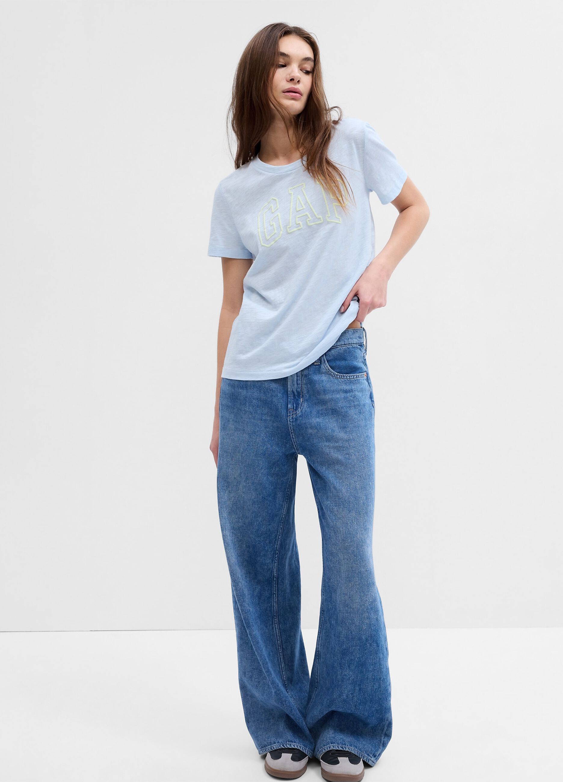 T shirt in cotone slub con stampa logo Azzurro chiaro GAP da Donna OVS