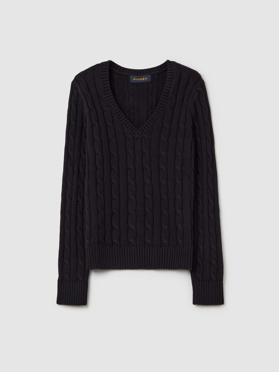 Cable-knit pullover with V neck_4