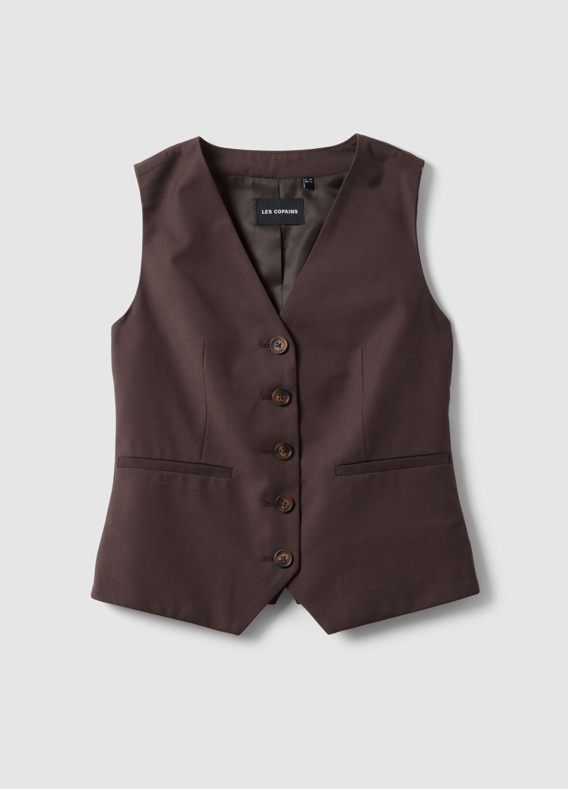 Brown classic waistcoat, regular fit with buttons