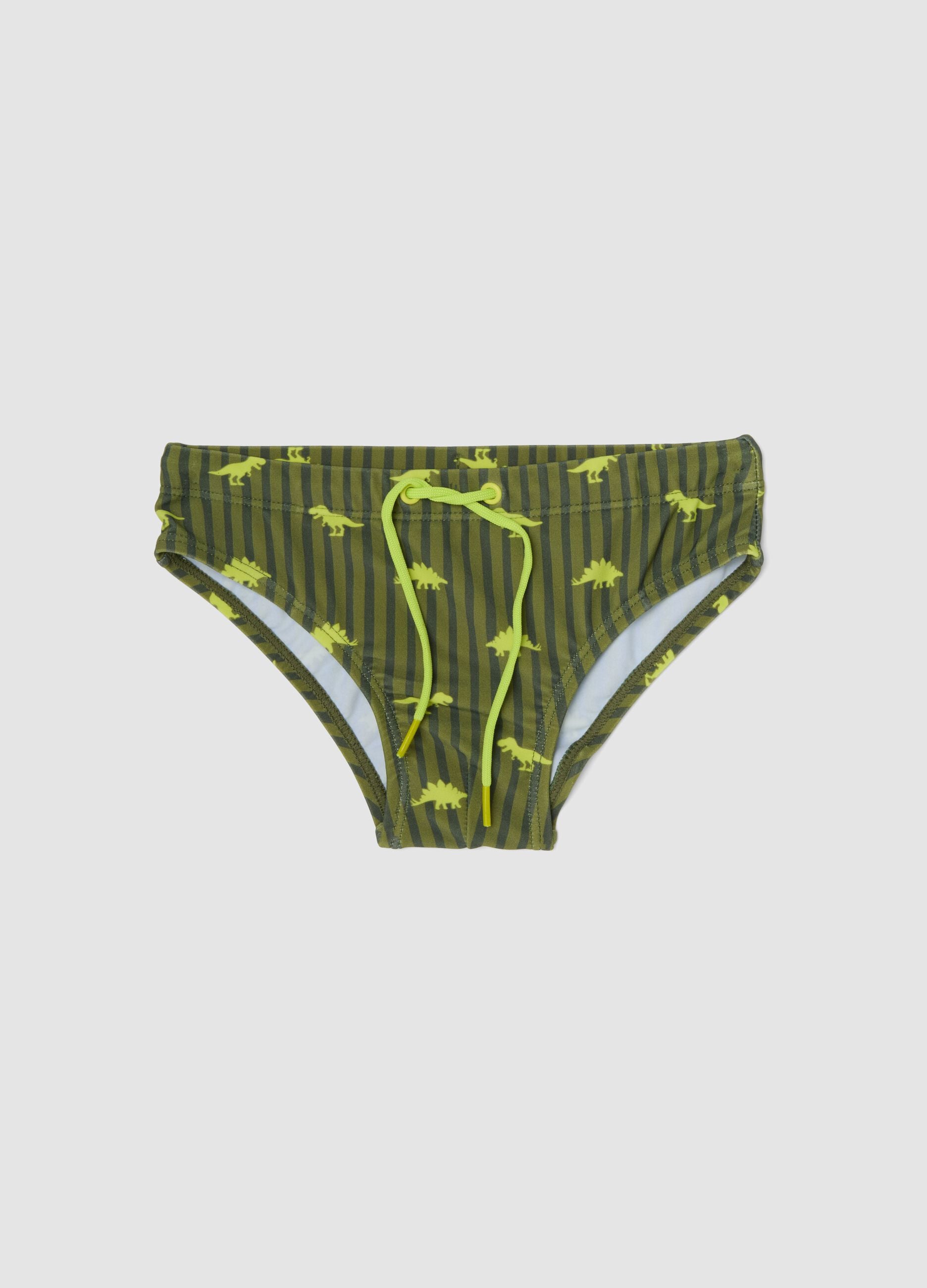 Green dinosaur-print stretch swim briefs