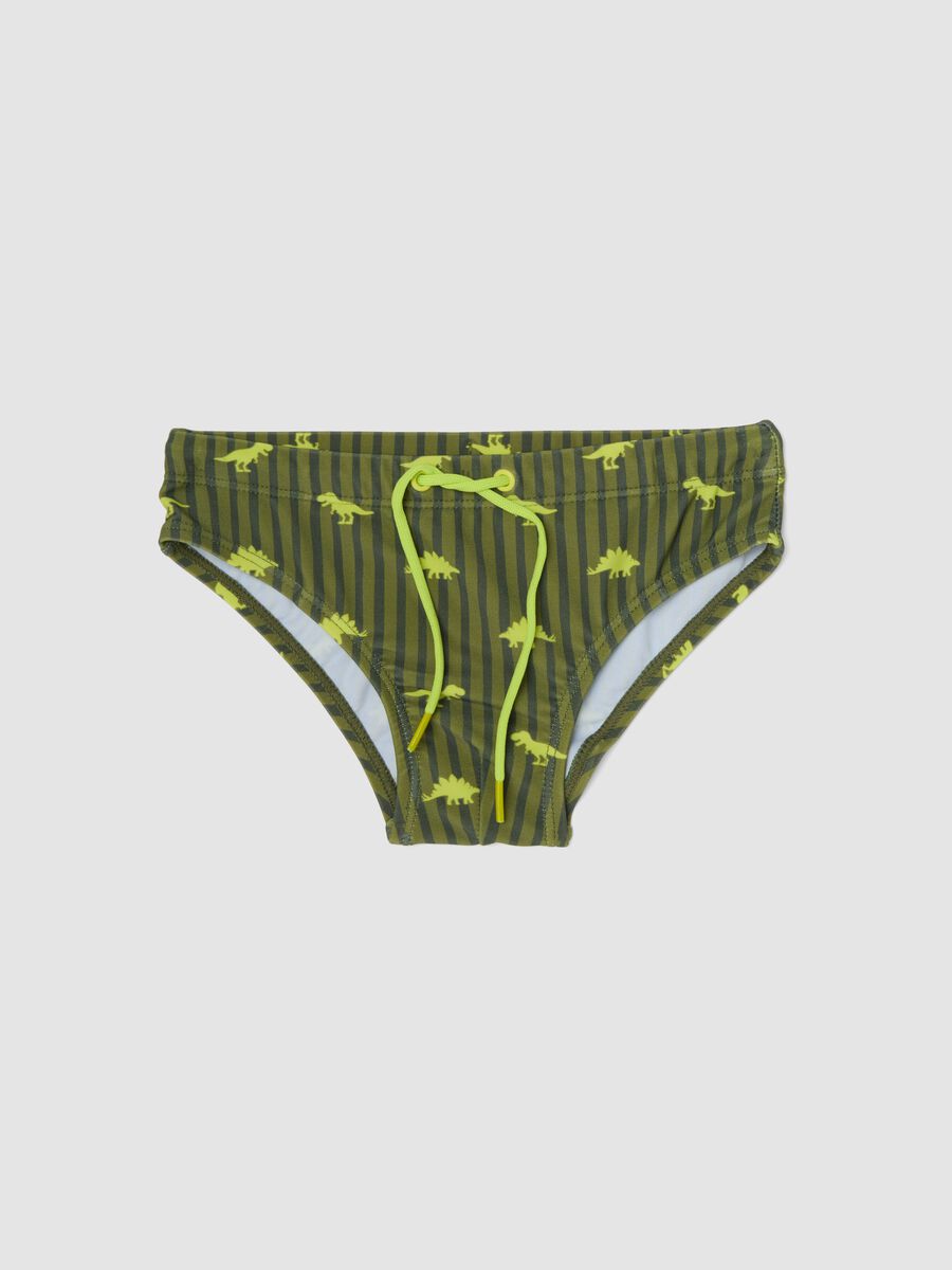 Green dinosaur-print stretch swim briefs_0