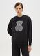 Black cotton blend relaxed fit sweatshirt with glittery teddy bear_1