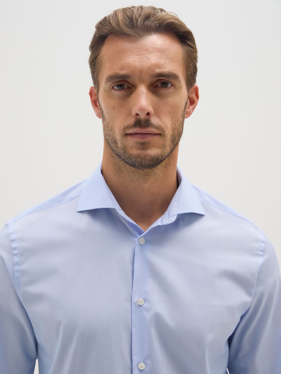 Blue slim shirt with French collar and buttons_1