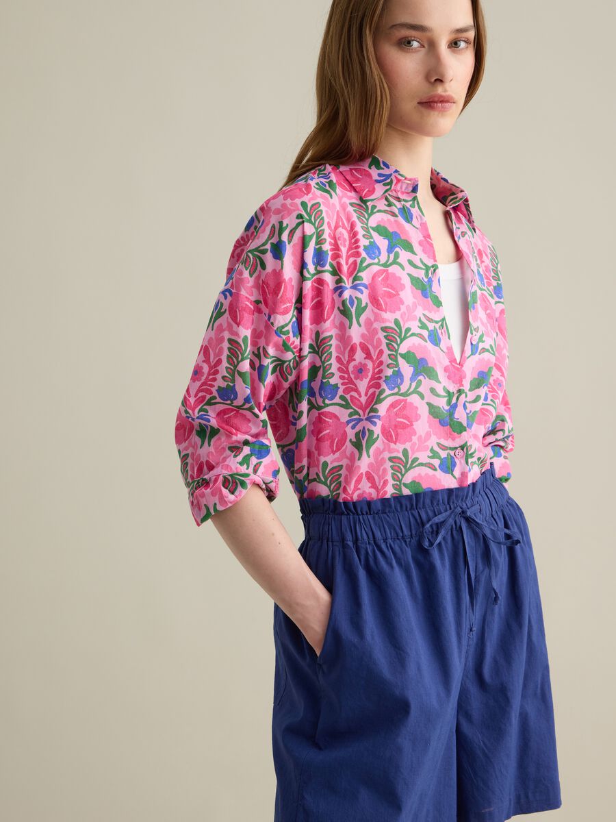 Cotton Shirt with Pink and Green Floral Print_2