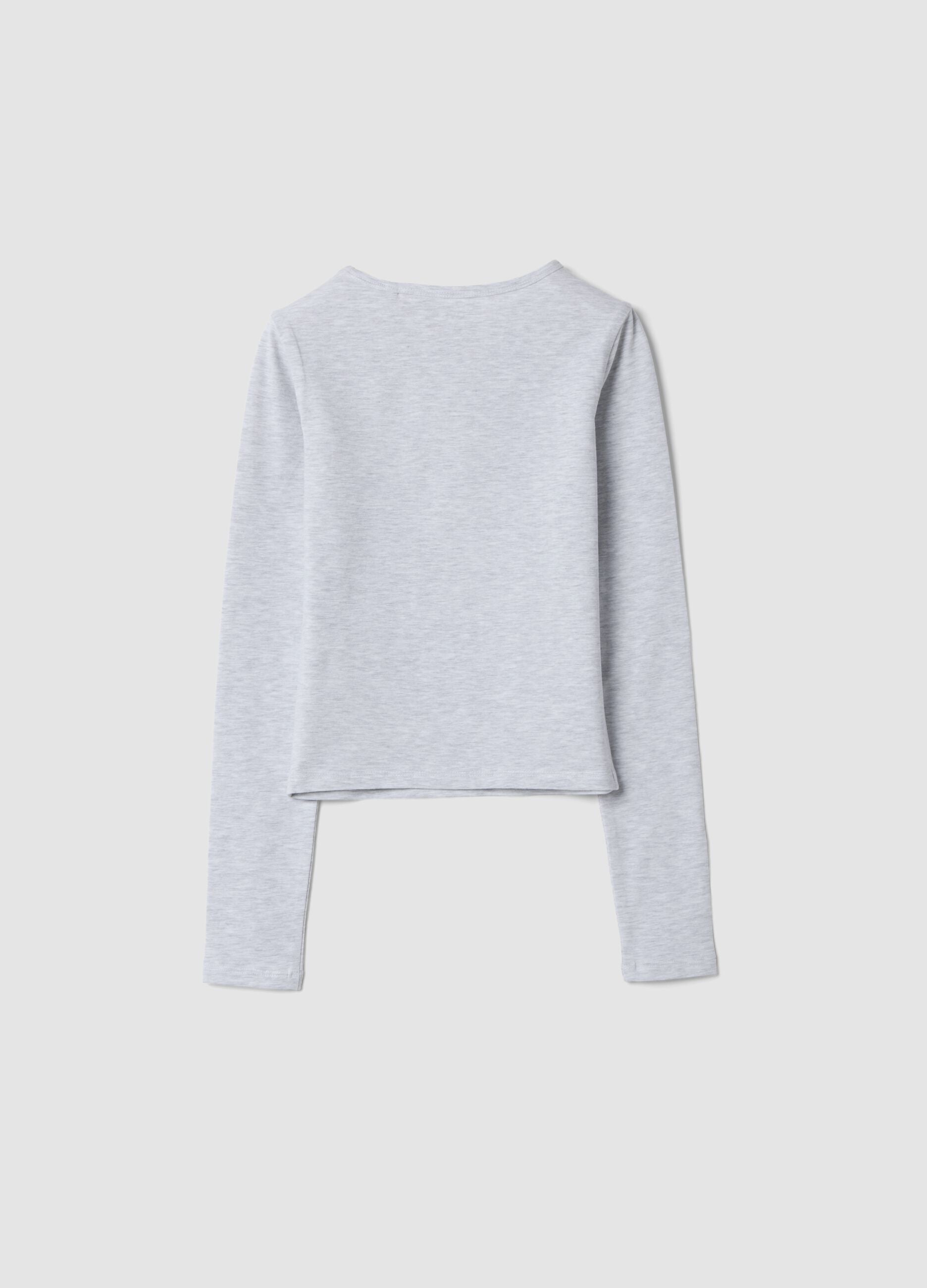 T-shirt grigia in cotone organico elasticizzato con scritta slim fit