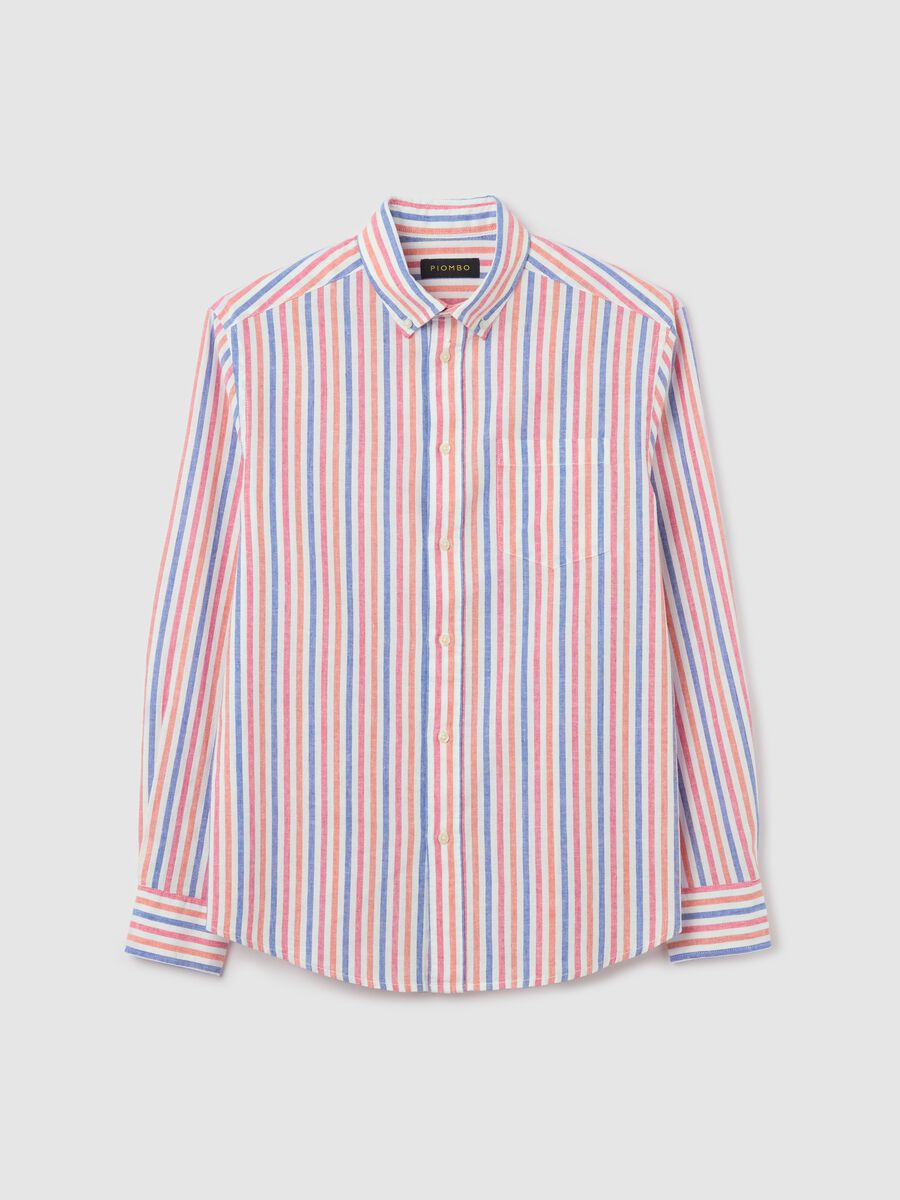 Multicoloured striped shirt in linen and cotton_4