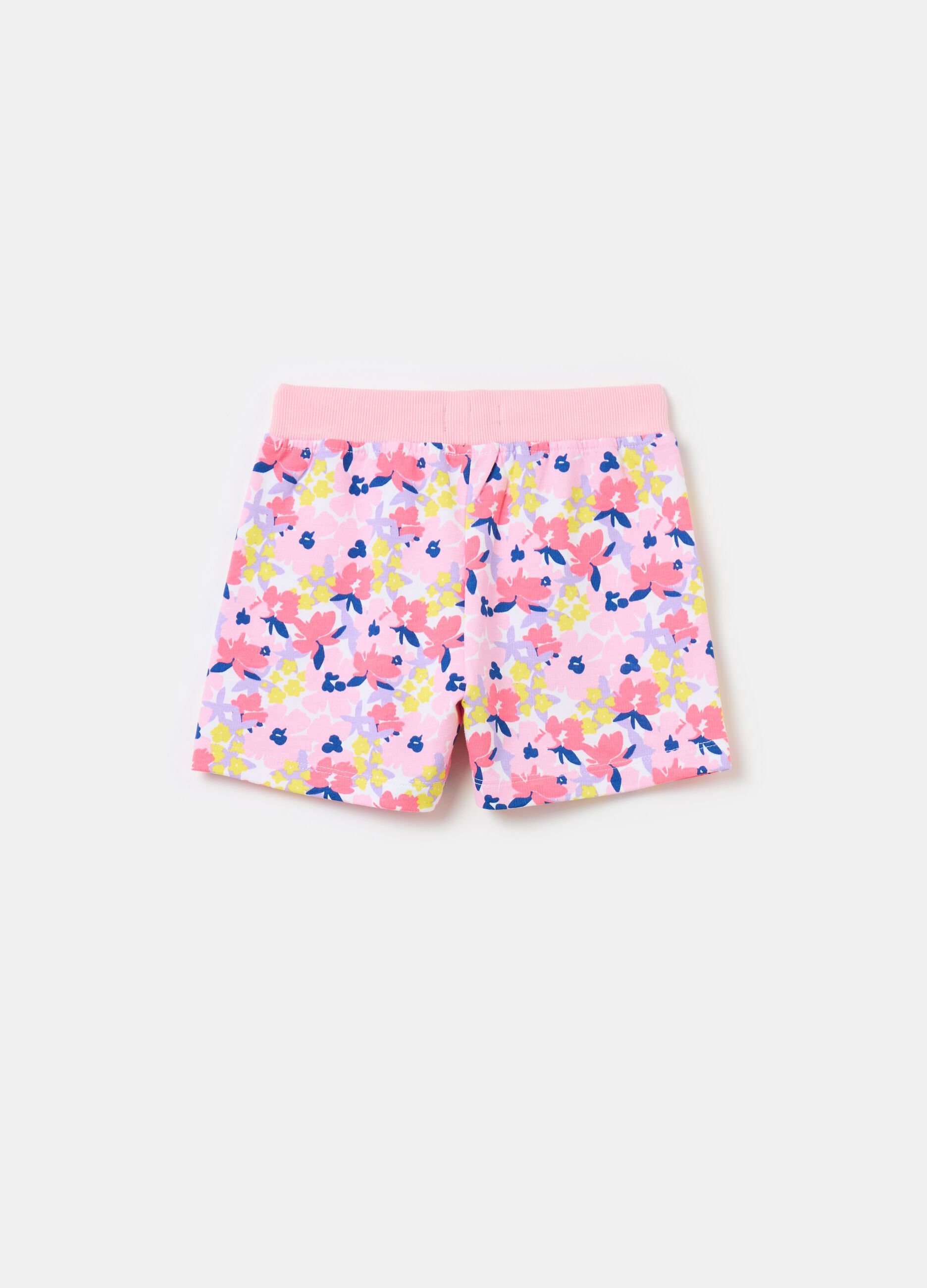 Shorts with drawstring and small flowers print