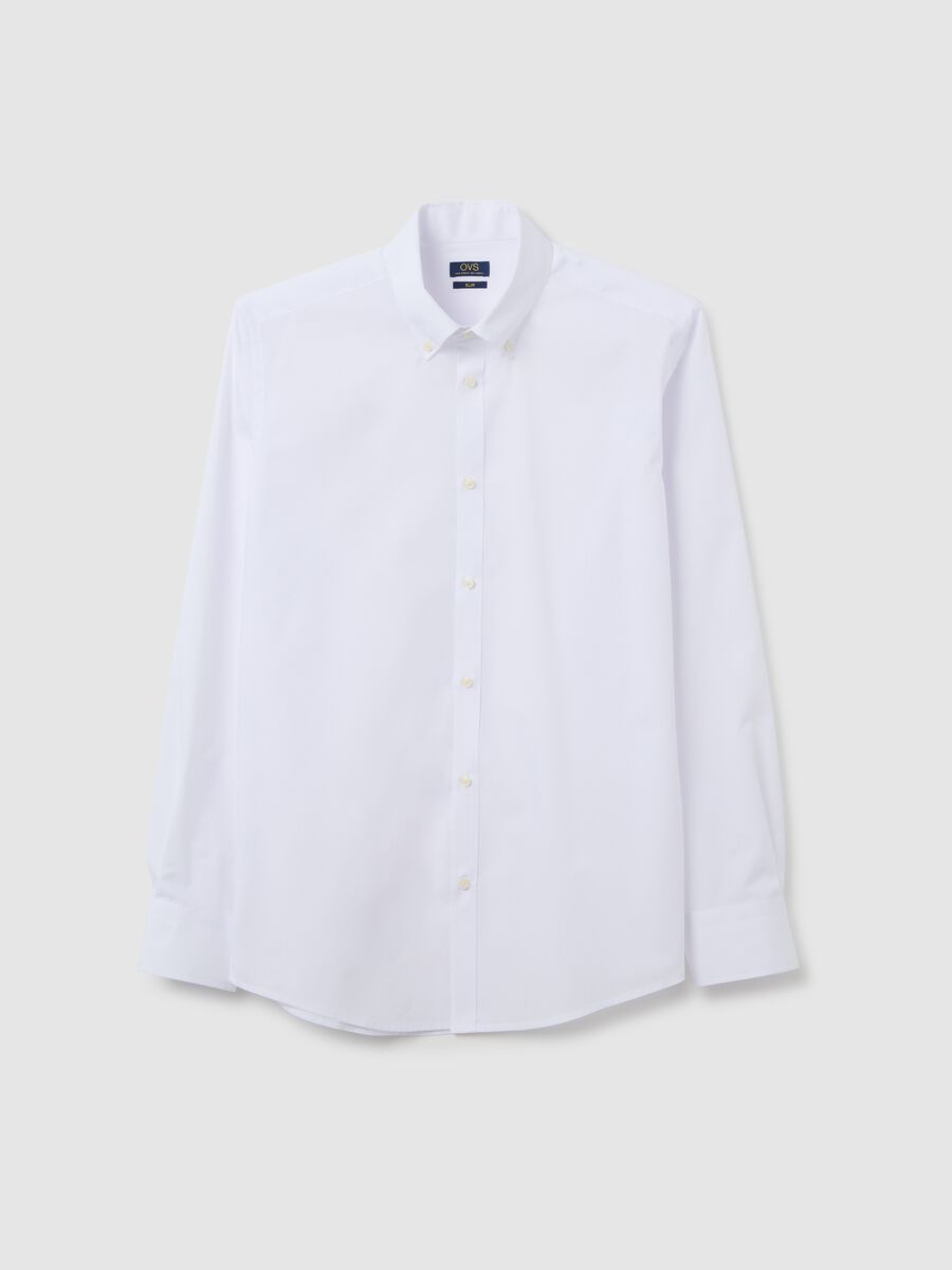 White Cotton Blend Slim Fit Shirt_0