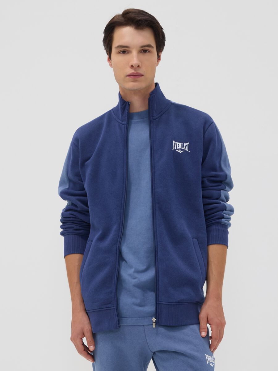 Navy full-zip cotton-blend hoodie with logo_0