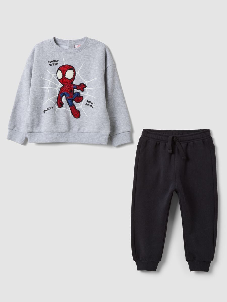 Completo grigio in misto cotone organico con stampa MARVEL Spider-Man_0