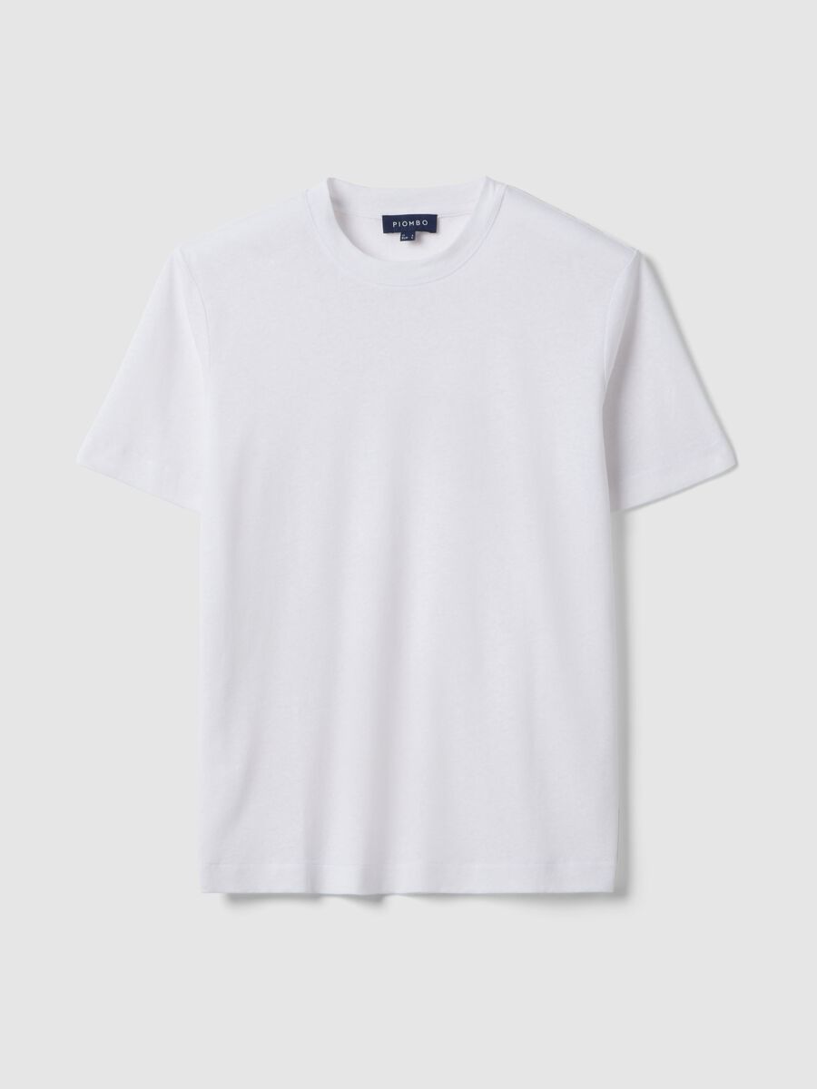 T-shirt in misto lino e cotone bianca regular fit_4