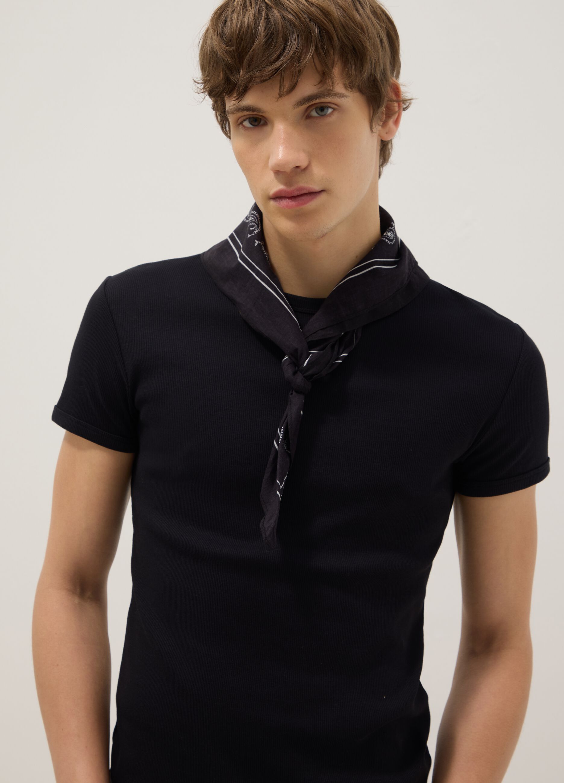 Slim fit black stretch cotton t-shirt