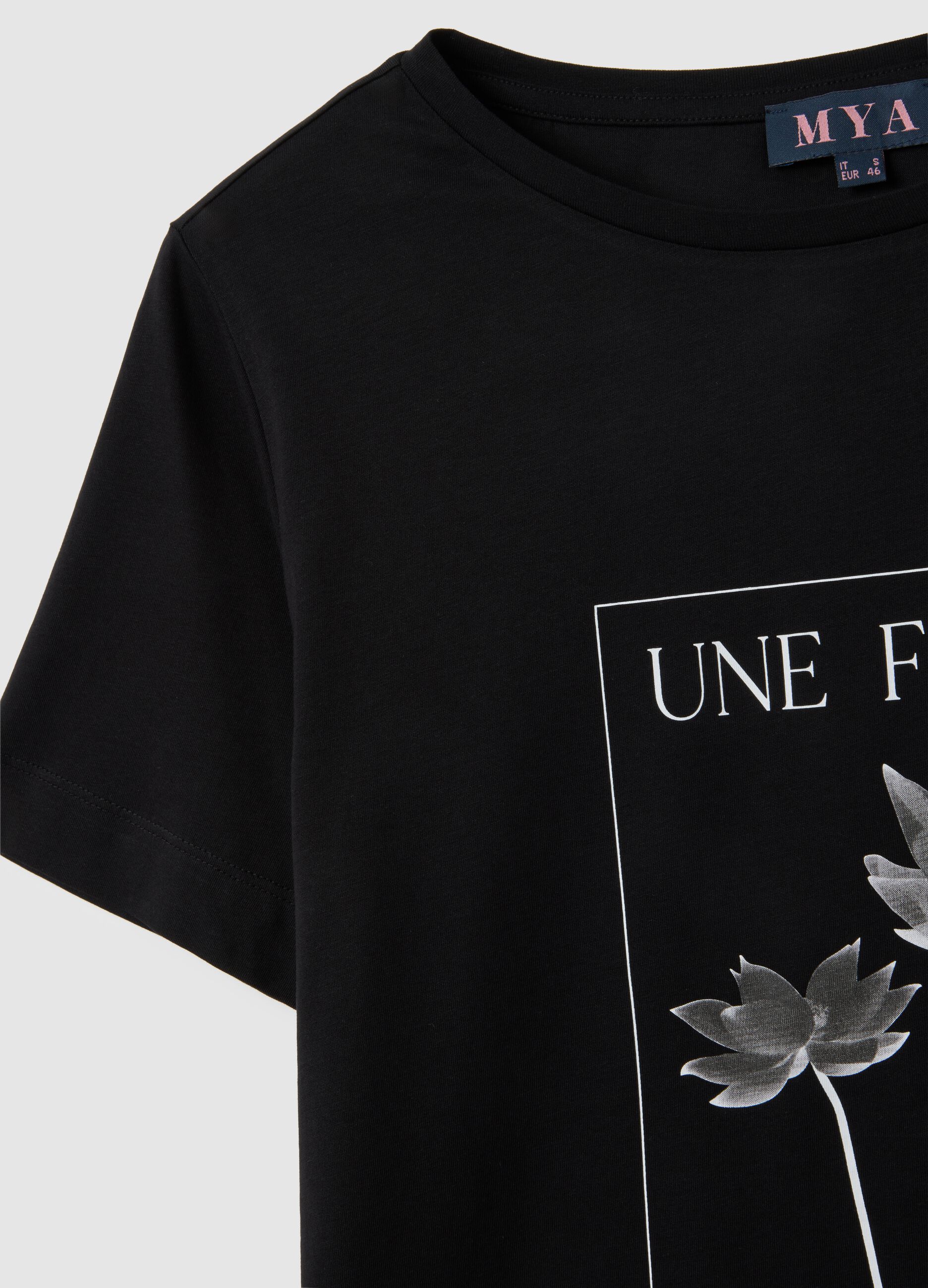 Women's black pure cotton T-shirt