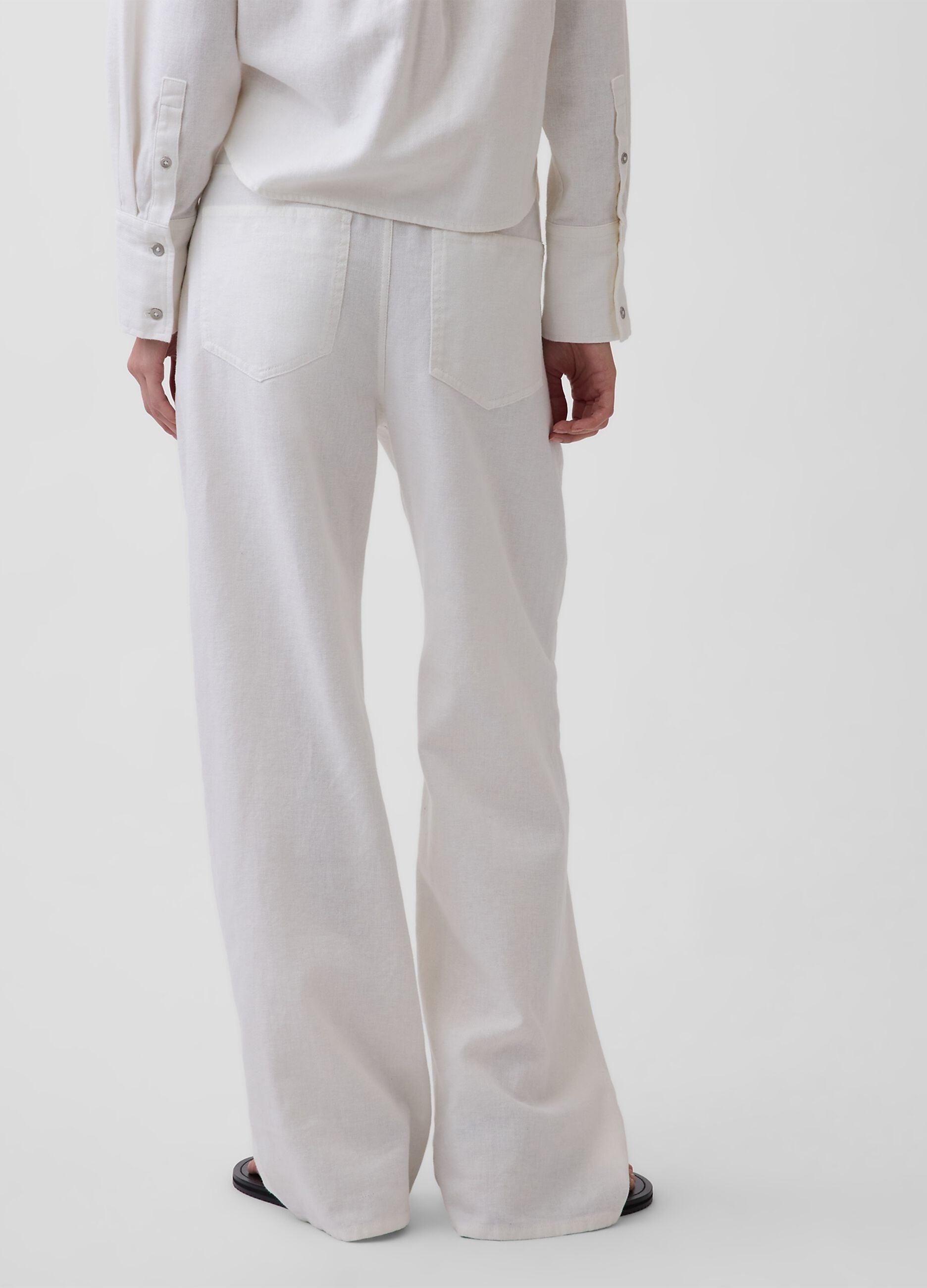 Wide-leg linen-cotton blend trousers
