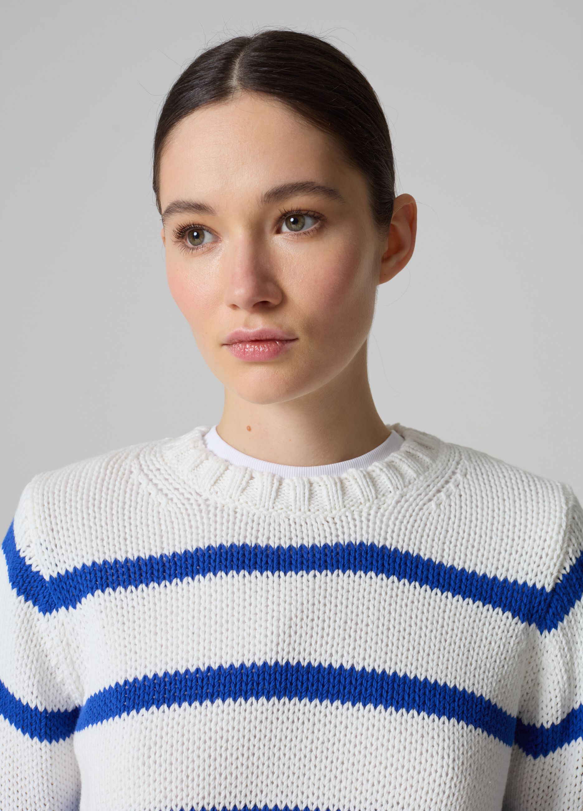 Pullover cropped in cotone a righe