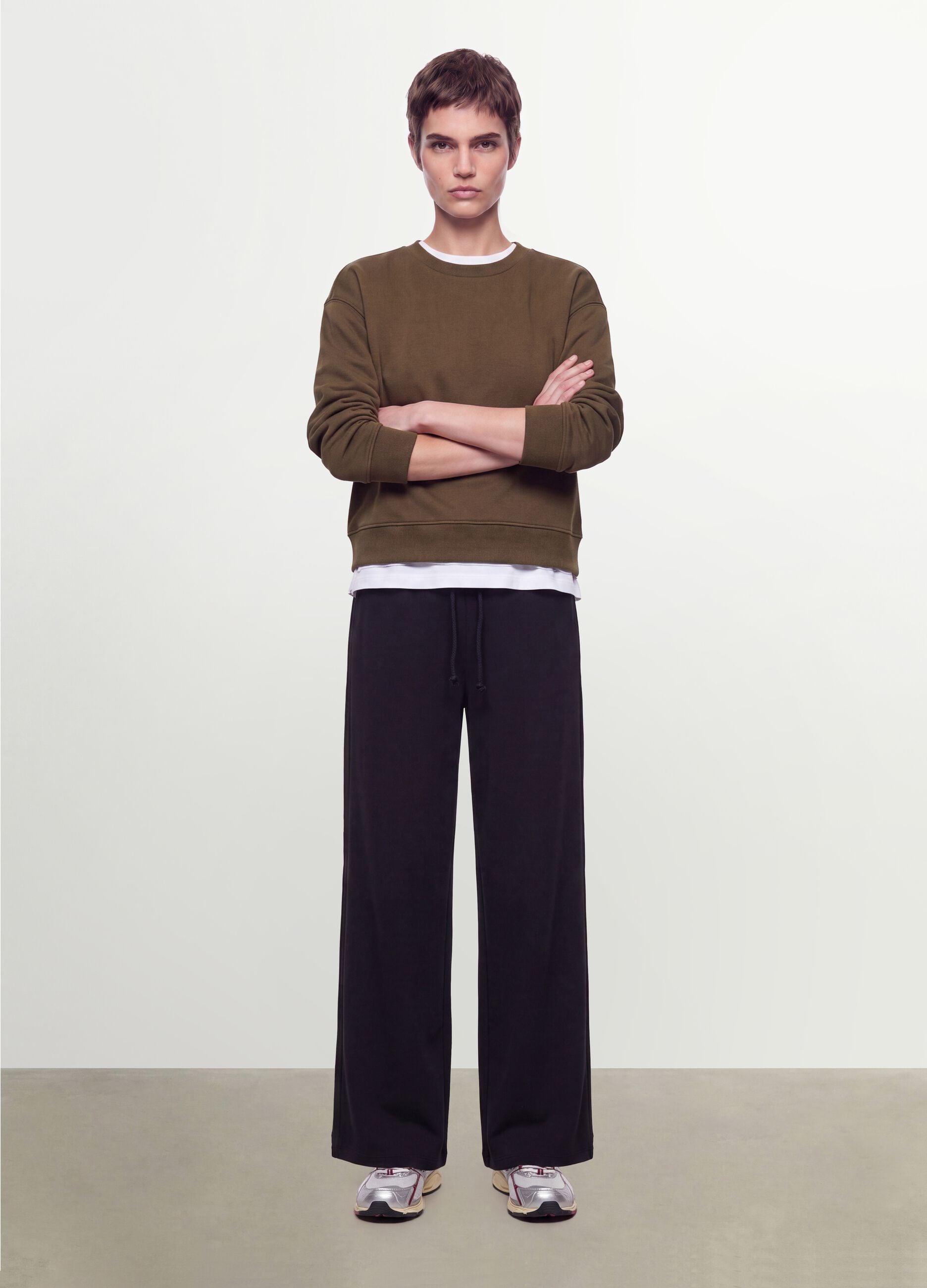 Green cotton-blend regular-fit crew-neck sweatshirt