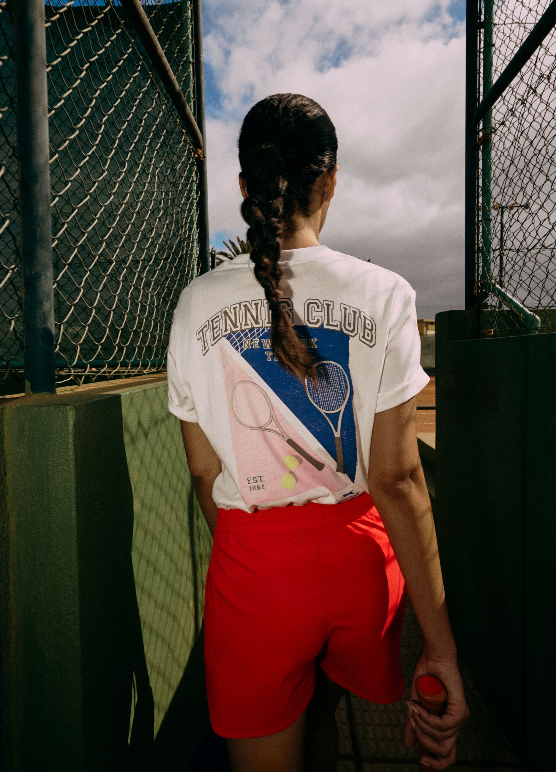 SLAZENGER cotton T-shirt with tennis motif print