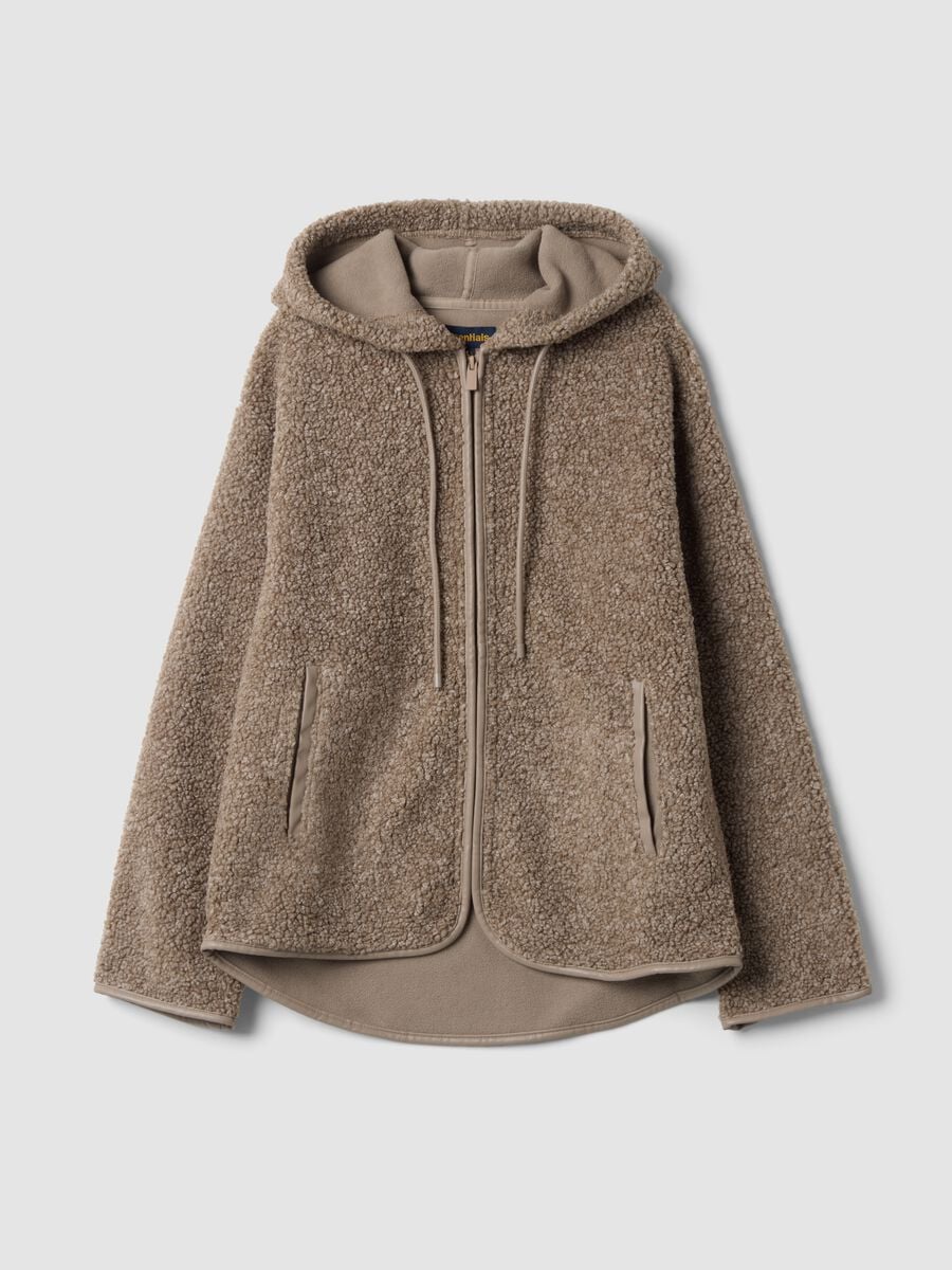 Light brown sherpa hoodie sweatshirt with crew neck_0