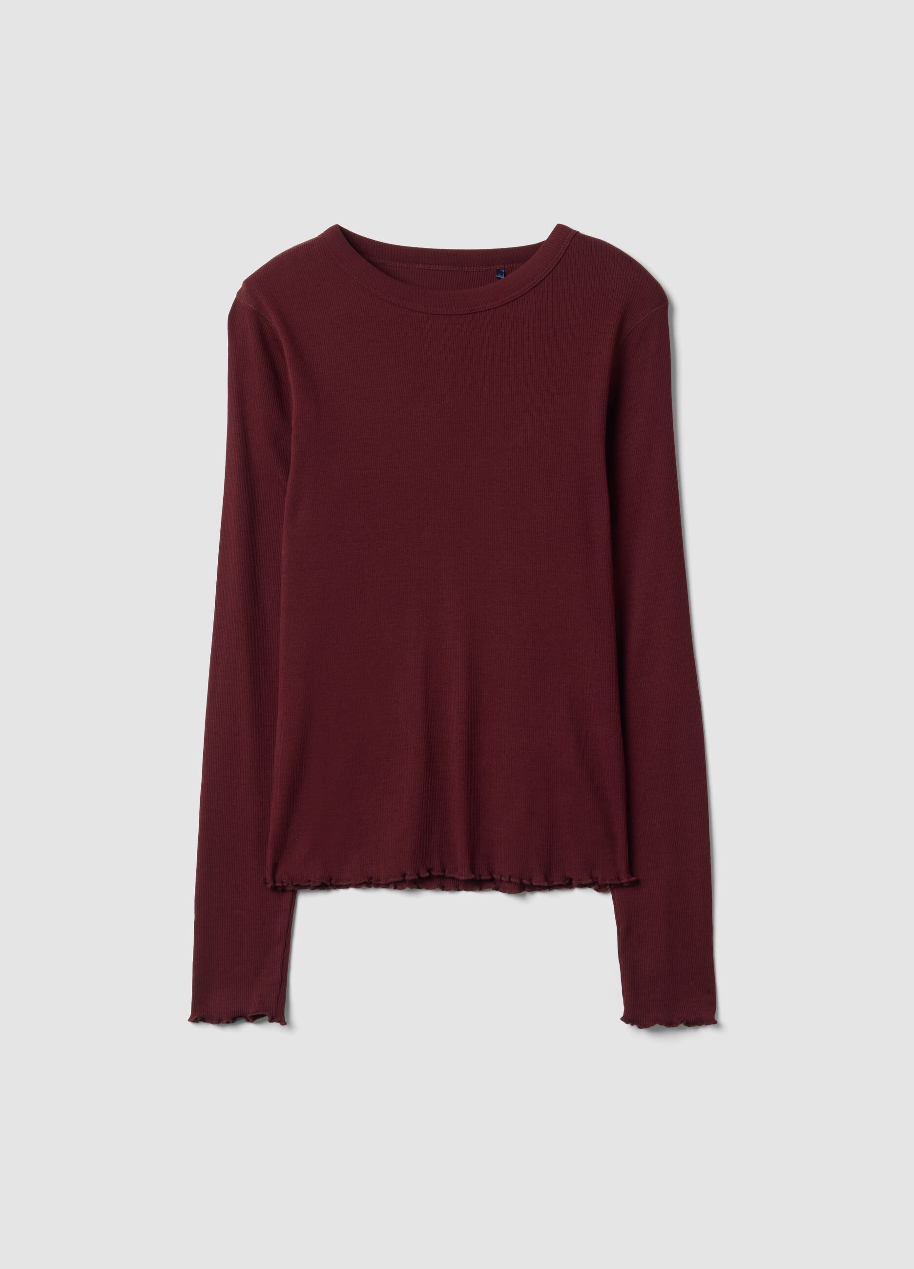 T-shirt rossa in puro cotone a maniche lunghe girocollo regular fit