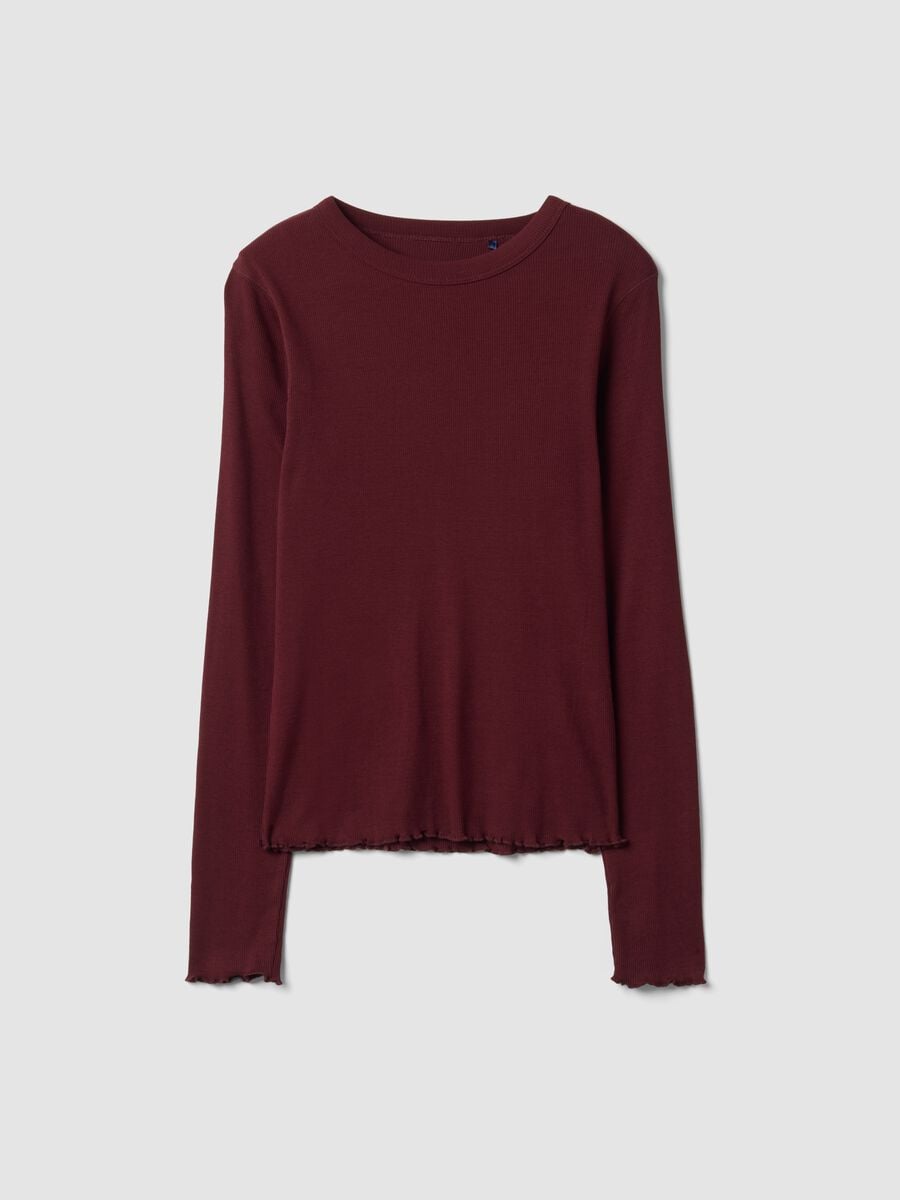 T-shirt rossa in puro cotone a maniche lunghe girocollo regular fit_4