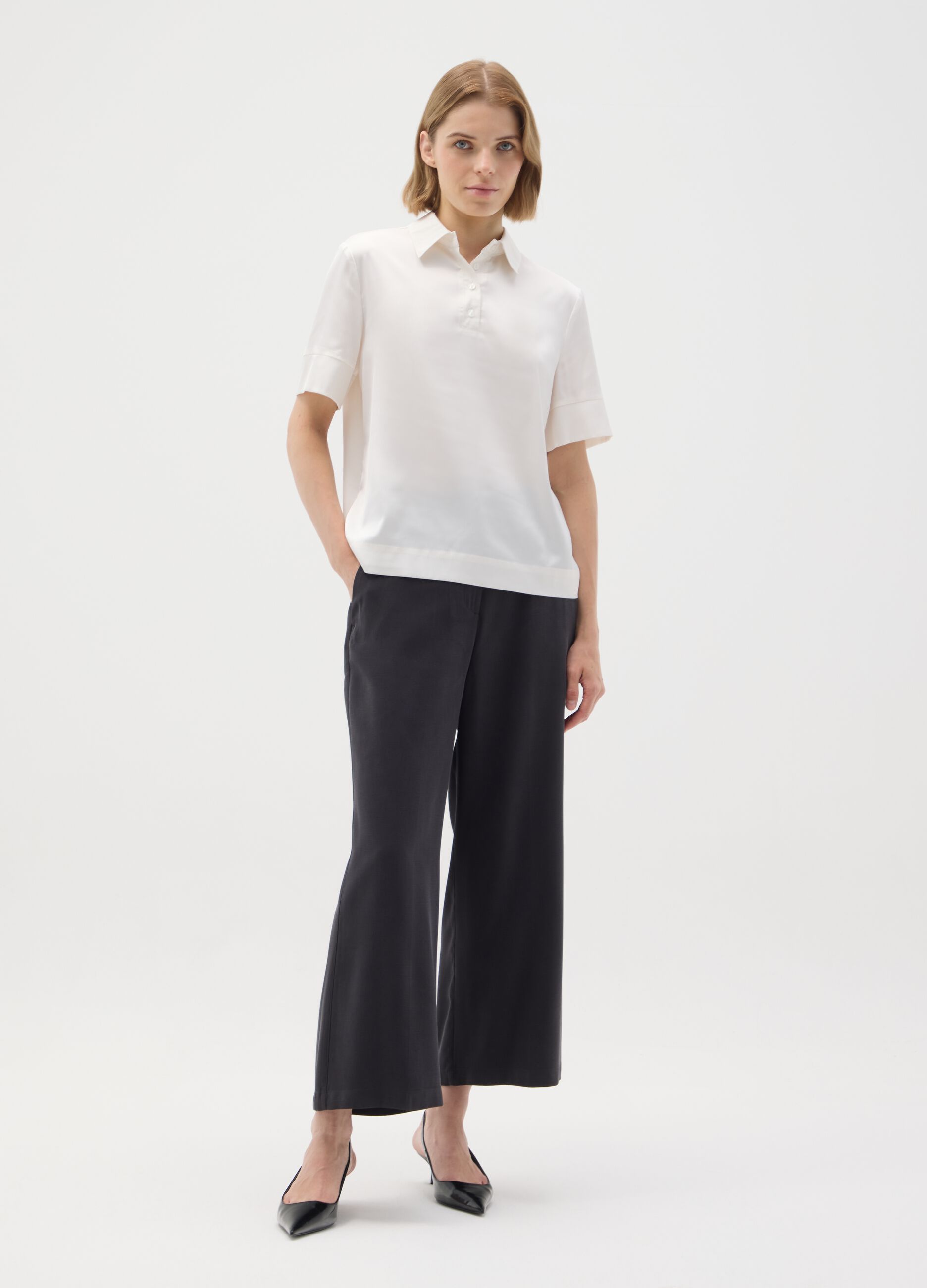 White stretch fabric shirt regular fit