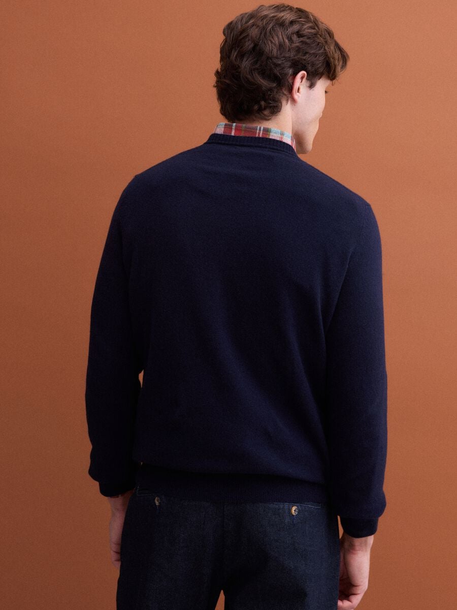 Pullover blu in pura lana a girocollo regular fit_3