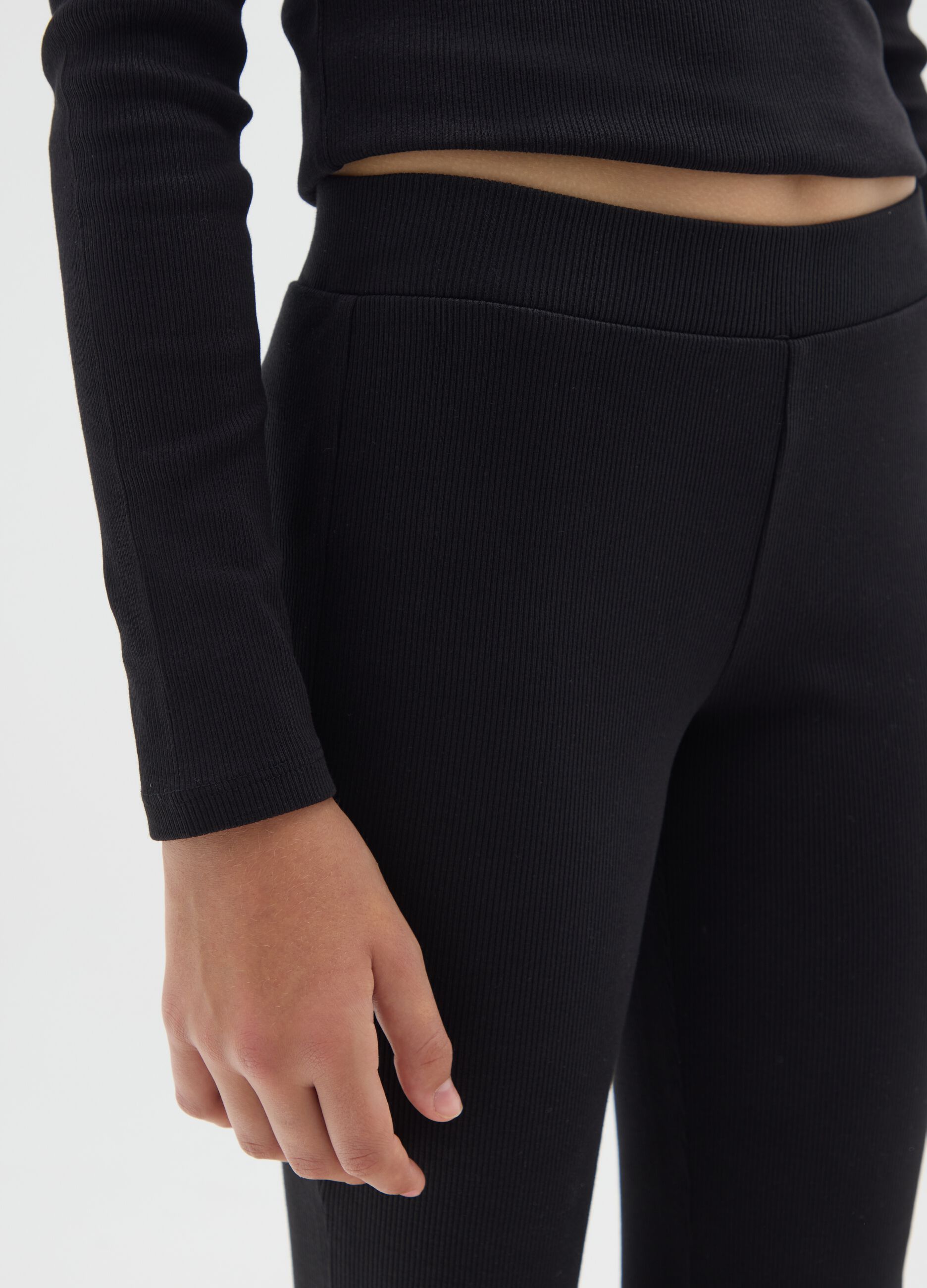 Girls' Black Flare Stretch Cotton Trousers